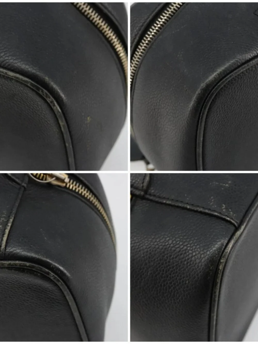 CHANEL Vanity Hand Bag Grained Calf Skin Black Gold CC Auth 176421